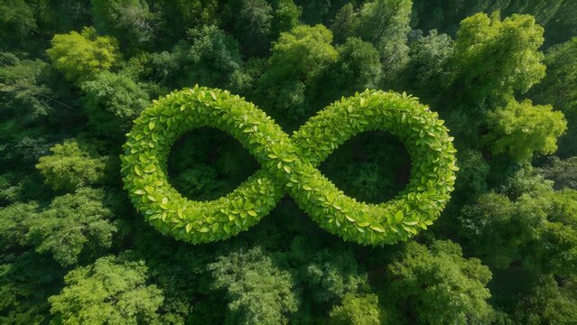 infinity symbol formed by green leaves in forest