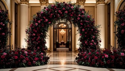Fototapeta premium Dark Floral Arch with Elegant Copy Space