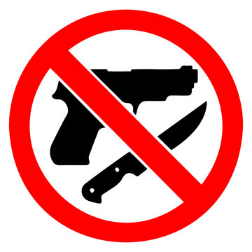 No weapons allowed a handgun and knife crossed out a prohibition silhouette, illustrations