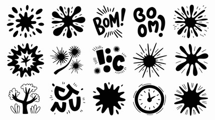 Collection of abstract explosion and impact shapes hand drawn style on a white background high quality © Ultimate