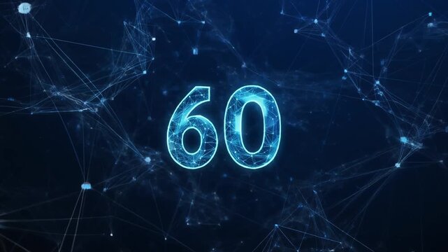 Digital Countdown Timer 60 Seconds Blue Neon Futuristic Network