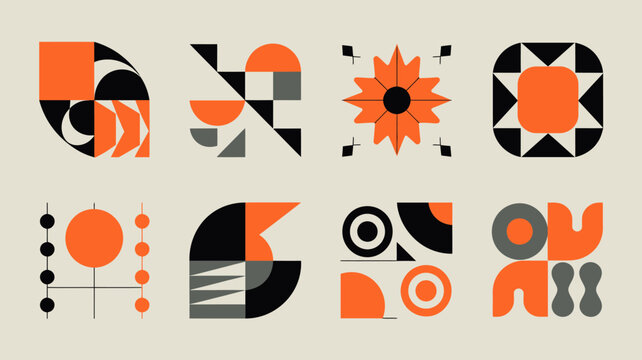 Abstract geometric shapes and patterns in orange black and gray modern design high quality professional detailed
