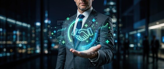 Fototapeta premium Business contract signing event in modern office digital interaction professional environment engaging viewpoint trust and partnership concept