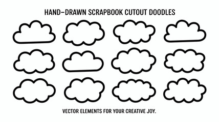 Obraz premium Collection of hand drawn cloud doodles black line art vector illustration on white background high quality