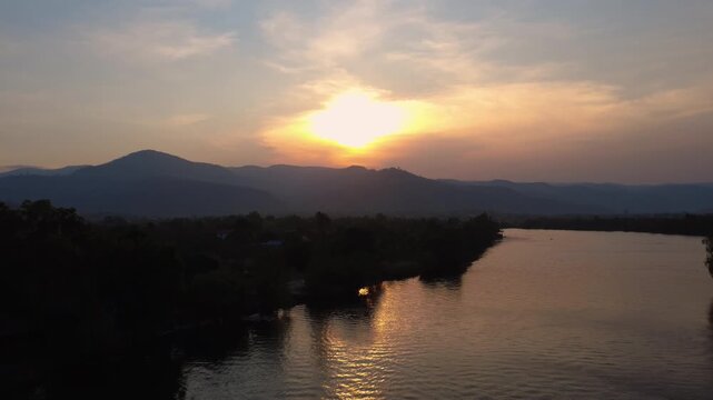 Sunset over the Preaek Tuek Chhu Kampot River in Cambodia Southeast Asia