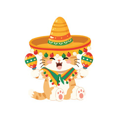 Fototapeta premium Cinco de Mayo kitten in Mexican fiesta costume with colorful sombrero