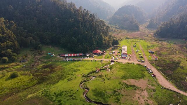 Drone landscape of forest and lagoons in Zempoala park