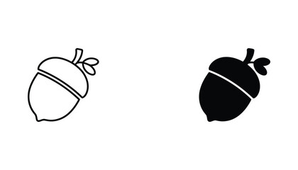 Natural oak acorn icon design in solid and outline vector format for nature and forest themed projects © Fluid