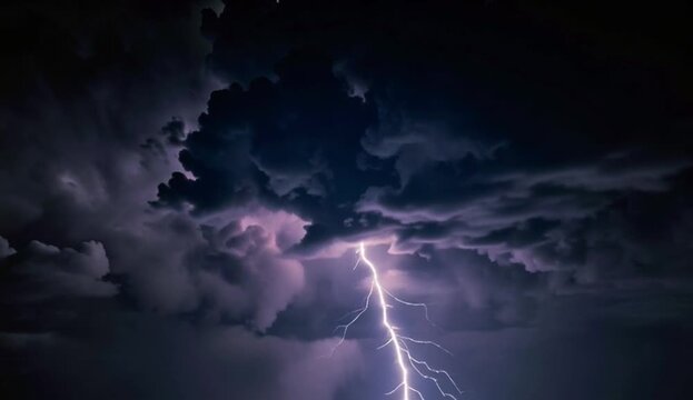 The electrifying bolts of lightning slashing through ominous storm clouds. 