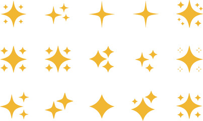 Sparkle stars icons collection set, glowing magic symbols, golden vector illustration for festive decorative design © Sume