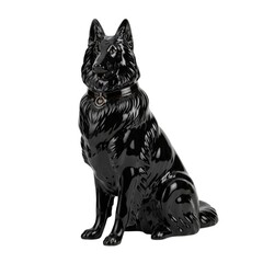 Fototapeta premium Glossy black porcelain Belgian Sheepdog figurine sitting for elegant home interior decor