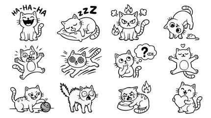 Obraz premium Funny doodle kitten characters vector pack with expressive cat emotions and playful hand drawn poses