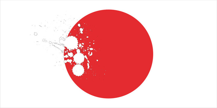 Japanese flag symbol of rising sun. Red circle in grunge style on white background.Modern Art
