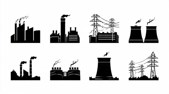 Industrial power plant factory icons.