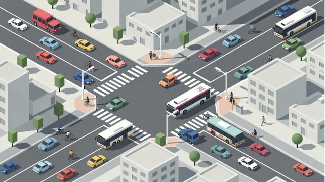Traffic on city road intersection.