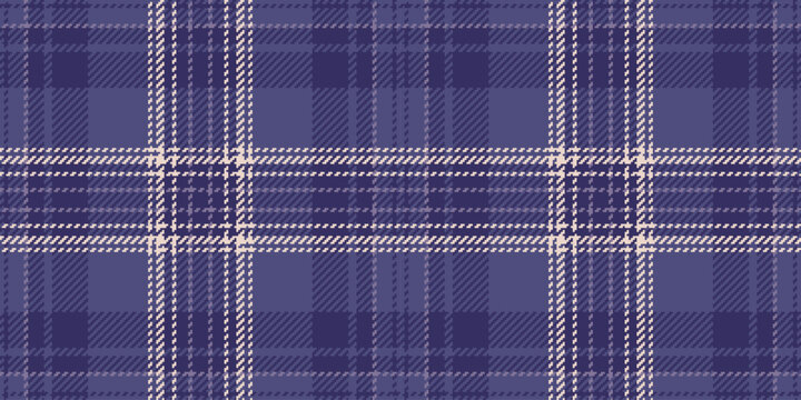 Linear plaid vector check, funky pattern textile seamless. Nostalgia texture fabric tartan background in indigo and light colors.