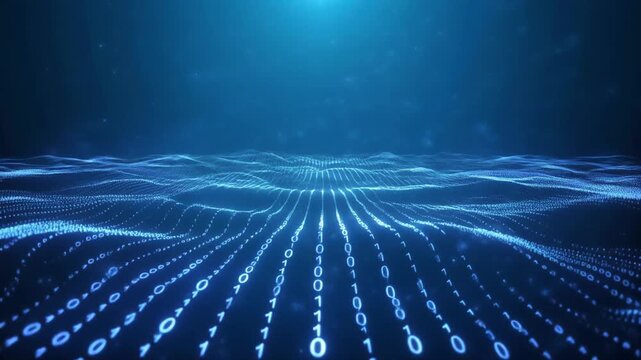 Digital Ocean Flow: Binary Code Waves & Abstract Network