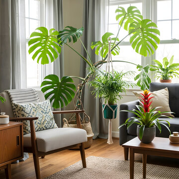 Living room with tropical plants 