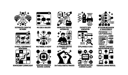 Fototapeta premium Artificial Intelligence Sparkle Star Icon Pack with Modern AI Technology and Automation Symbols