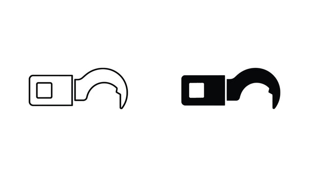 Abstract mechanical hook silhouette and line art icon set isolated on white background for industrial machinery and lifting equipment design elements