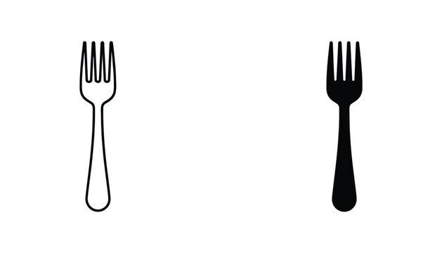 Simple fork eating utensil vector icon in outline and solid black style for restaurant and food design
