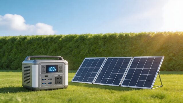 Portable solar power generator on grass