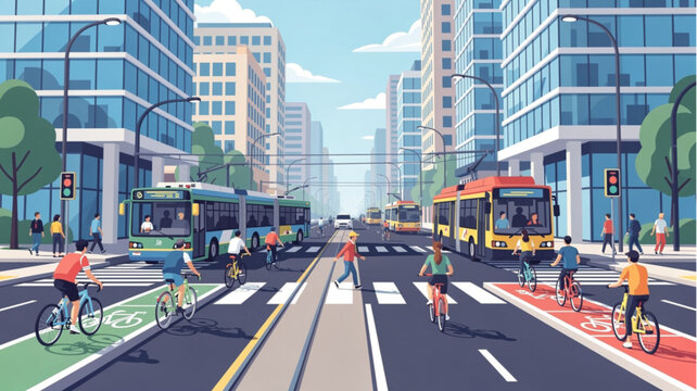 Bicycles on Urban Roadway Lane.