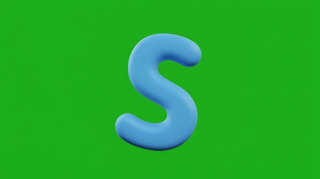3D Blue Cartoon Letter S Animation Wave Motion Wiggle on Green Screen Background Playful Inflatable Alphabet Character for Kids Education