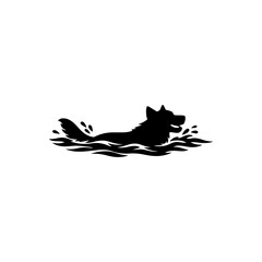 Obraz premium Black silhouette of a dog swimming in water with splashes water splashes animal