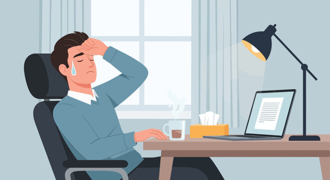 A Weary Professional Battling Fatigue While Working From Home Illustrative Concept
