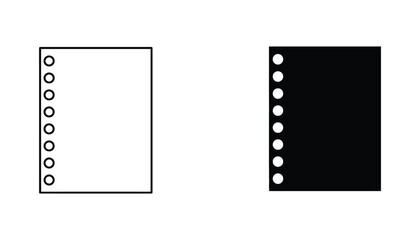 Note pad paper sheet icon with binding holes in black and white outline and solid silhouette vector design © Lumina