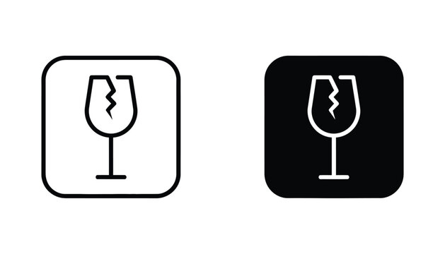 Fragile handle with care shipping icon featuring broken glass in box frame vector style for logistics packaging