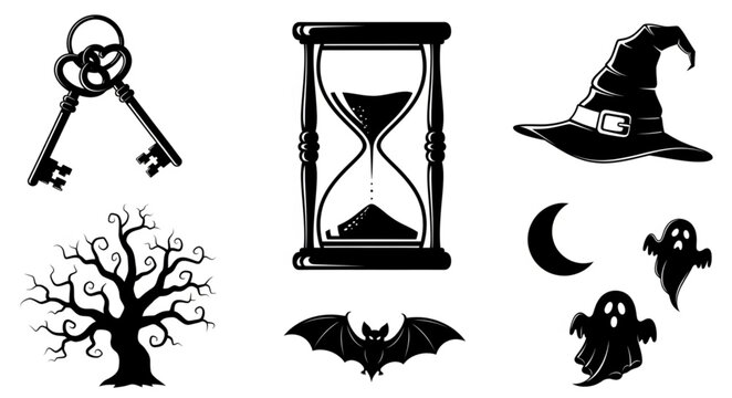 Halloween Icons Set Silhouette Collection.