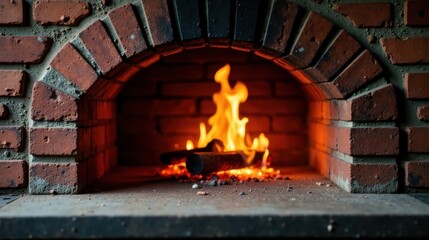 Fototapeta premium Warm Embers Glowing in a Rustic Brick Fireplace Oven