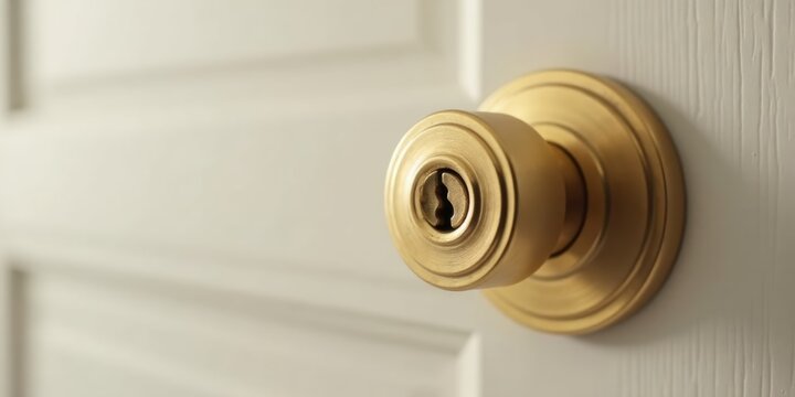 Close-up view of an elegant gold door knob on a white paneled door, showcasing refined interior design details