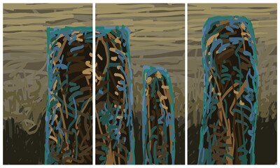 Modern interior triptych. The picture is painted by hand on a tablet. © neurostructure