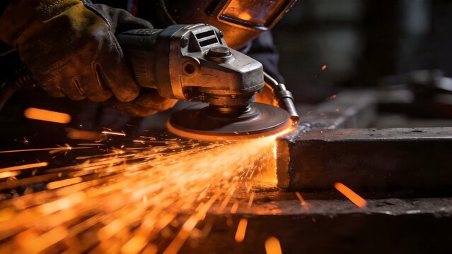 Person using angle grinder on metal