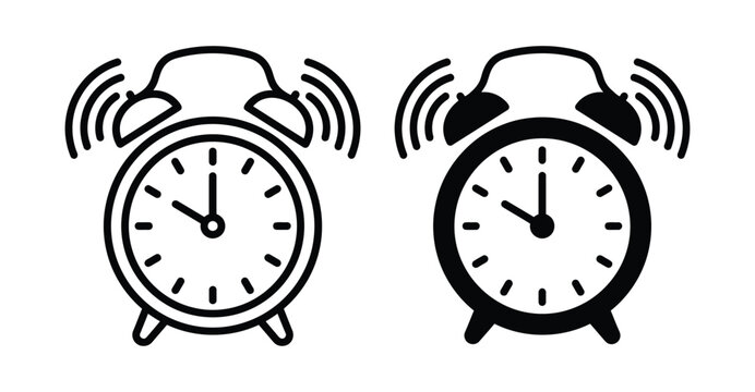 Black and white alarm clocks ringing