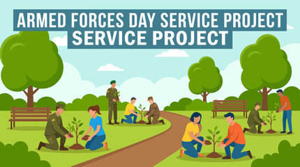 Obraz premium Armed Forces Day Service Project Soldiers and Civilians Planting Trees