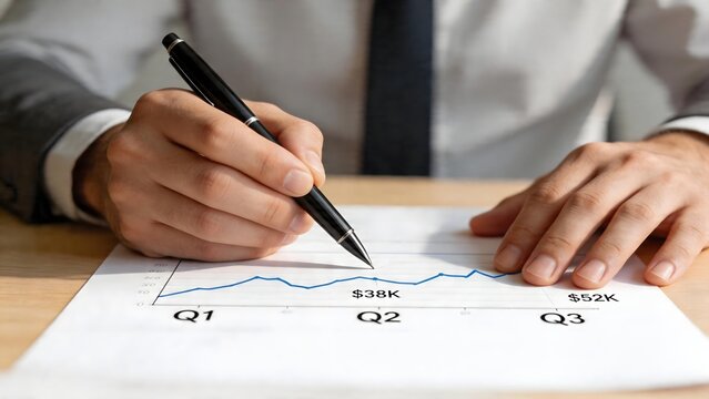 Businessman analyzing financial graph