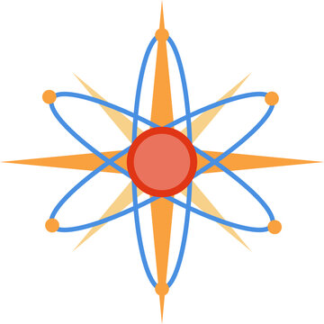 Stylized mid-century modern atomic age science symbol with starburst graphic on plain white isolated Illustration