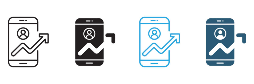 Follower Growth Icon Set, Social Media Engagement And Analytics Symbols, Increasing User Count And Upward Arrow Profile Growth Indicators Modern Line And Flat Vector Style.