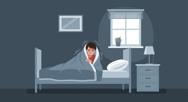 A Young Person Having a Bad Dream Scared and Afraid In Their Bedroom at Night