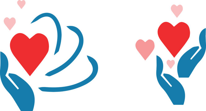 Illustrazione vettoriale di mani aperte che accolgono cuori provenienti dall&rsquo;alto, simbolo di amore, cura, generosit&agrave; e connessione emotiva. Ideale per temi romantici, solidariet&agrave; e benessere.