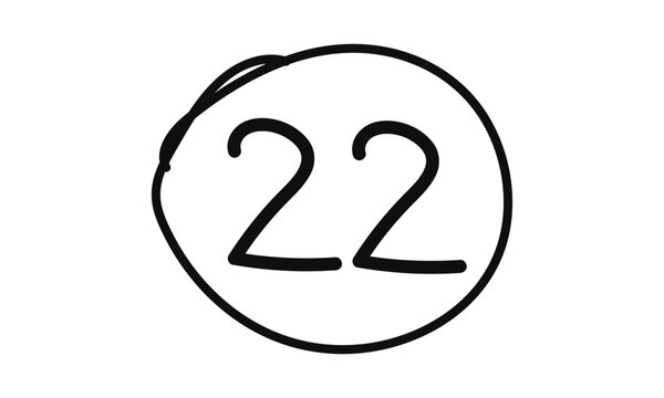 abstract simple hand drawn black number 22 on circle design.
