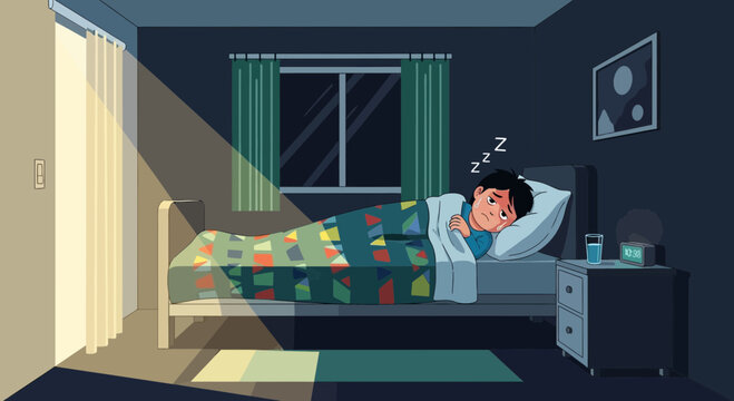 A Young Person Sleeplessly Lying in Bed Feeling Miserable and Troubled at Night