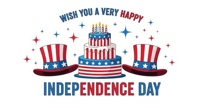 American independence day celebration patriotic cake with uncle sam hats and fireworks