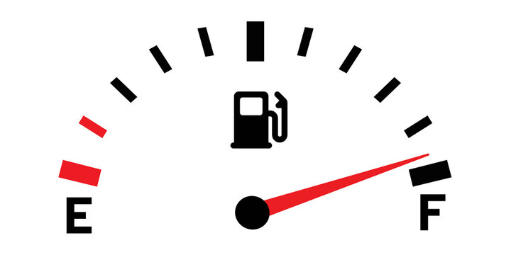Illustrazione  di icone di segnalazione carburante per spie del cruscotto auto. Include indicatori di livello carburante basso e avviso di rifornimento. Ideale per dashboard, automotive e ma