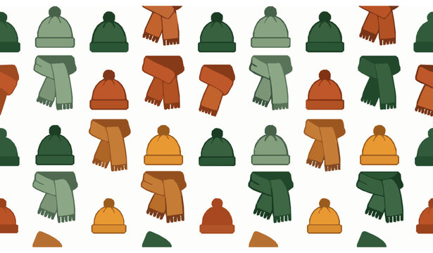 Minimal winter scarf and hat seamless pattern vector illustration