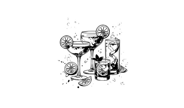 Yellow cocktail drinks watercolor vector lemon garnish beverage illustration